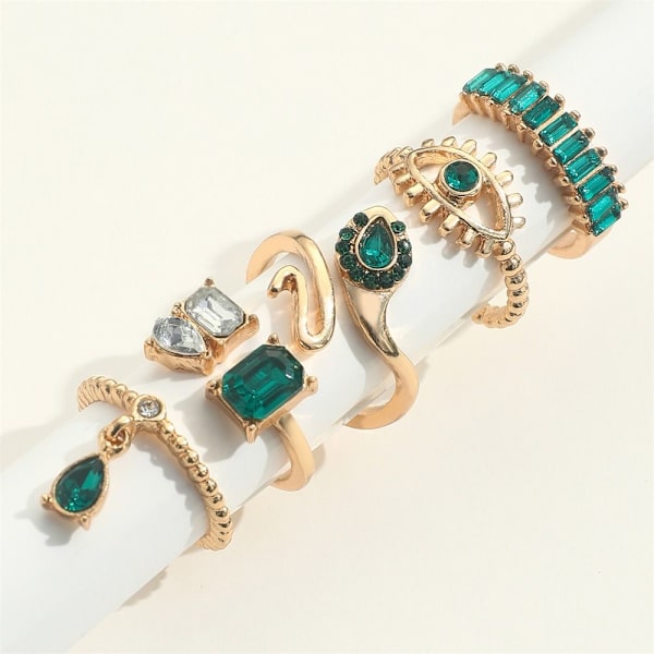 5st Ring Set Imitation Gemstone Ring Knuckle Ring green