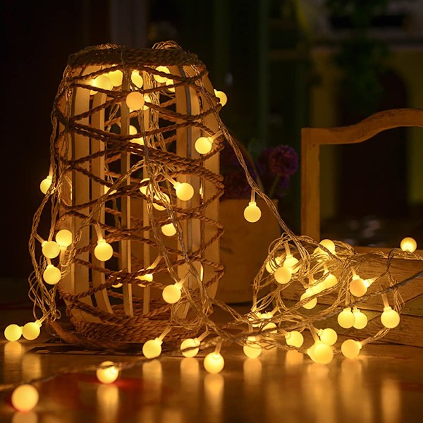 10m 80 LED Boll Ljusslinga Varmvit LED Batteridriven Utomhus- och Inomhusdekoration, Bröllop, Hem, Trädgård, Festival, Julgran