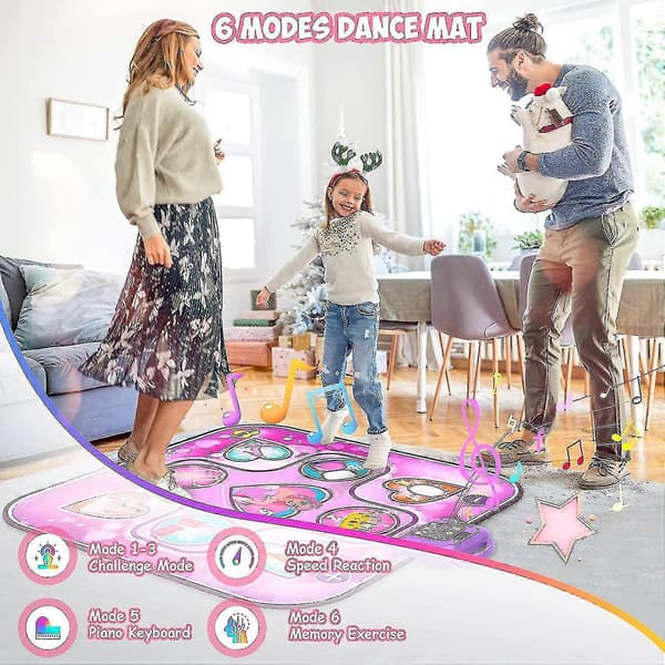 Dansematte for barn, 3-12 år, 6 moduser LED-lys musikk dansematte