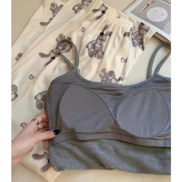 Pyjamas Tecknat Tryck Vida Ben Byxor Dam Sommar Tw Grå Grey XL