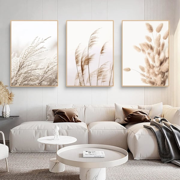 Beige Reed Weeds Pampas Reed Plants Decorative Wall Mural (Set of 3)