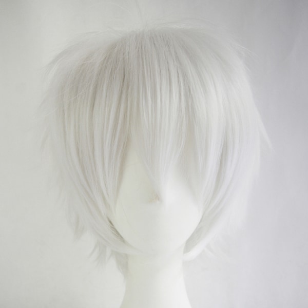 Vit Kort Peruk, Bob Anime Cosplay Flerlagrad Rakt Hår Kostymfest Anime Pixie Maskerad för Kvinnor Män Pojkar Flickor