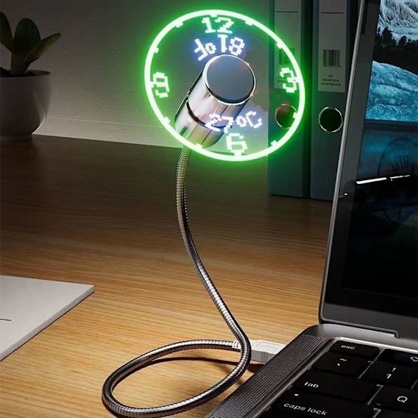 USB-bordskøleblæser med LED-tidsvisning - Mini fleksibel køleblæser til stationær computer, bærbar computer og tablet - Komfortabel og energieffektiv