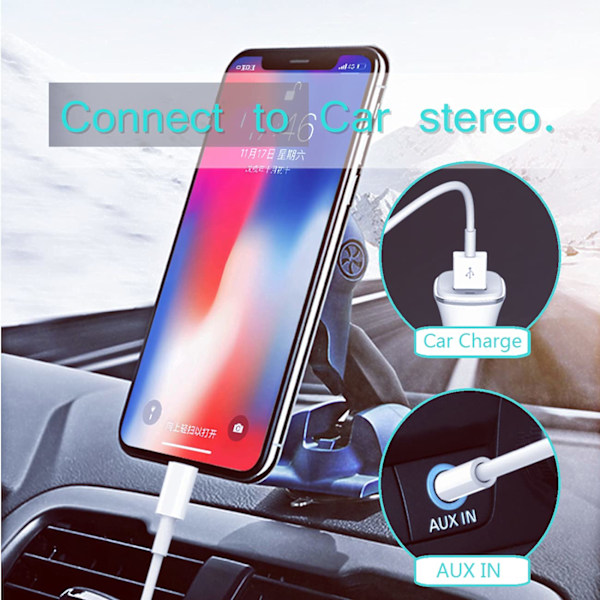 Aux-kabel til iPhone, Lightning til 3,5 mm Aux-kabel 2 i 1