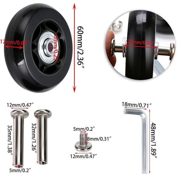 2 kpl matkalaukku pyörät korvaavat pyörät laakerikorjaus matkalaukku matkalaukku 60×18mm, musta