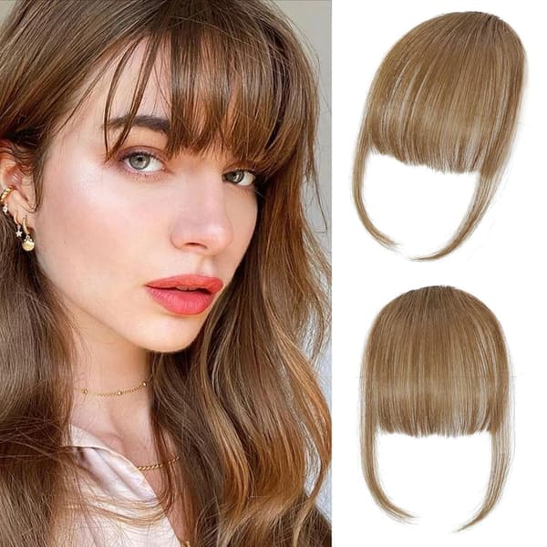 Äkta hår Clip in Bangs, Falska Bangs Hår Clip on Bangs för Kvinnor Dark brown