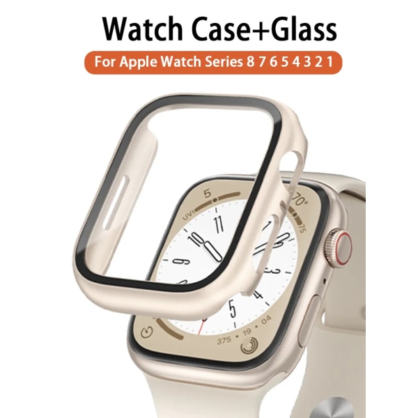 Glas+ Kuori Apple Watch -kotelolle 9 8 7 6 SE 5 iWatch -lisävarusteet Näytönsuoja Apple Watch Series 45mm 41mm 44mm 40mm 42mm 38mm Valkoinen Valkoinen Valkoinen White 40mm series 654SE