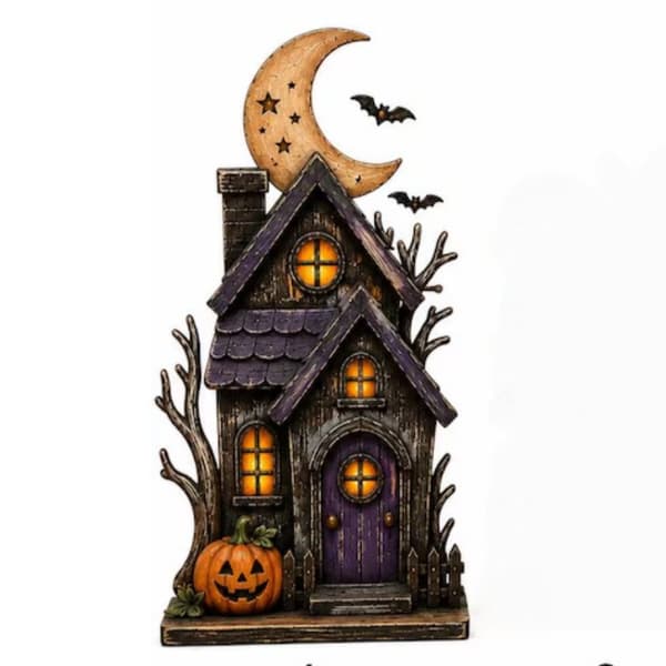 Spøkelseshusfigur i tre, Halloween Spøkelse Gresskar Borddekorasjon, 15cm 2 15cm/1.6cm