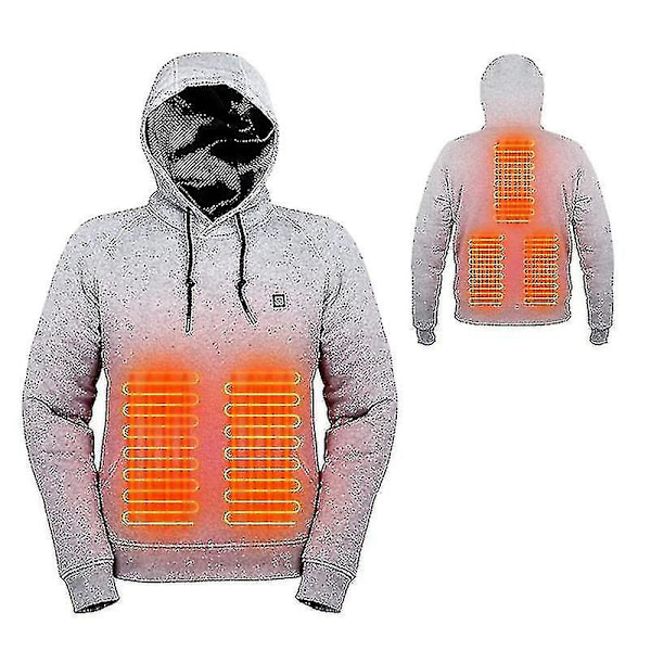 Uppvärmda Hoodies, USB Elektrisk Uppvärmning Lättvikts Huvtröjor Jacka Grå Grey 2XL