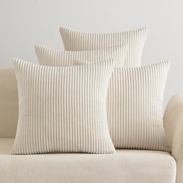 Kuddfodral 4-pack 45 x 45 cm för soffa, manchestervar, supermjuk, randig manchestervar, modern dekoration