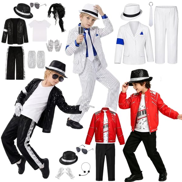 Michael Jackson Popstjärna Dansdräkt för barn - Halloweenkostym för pojkar E9pcs 130