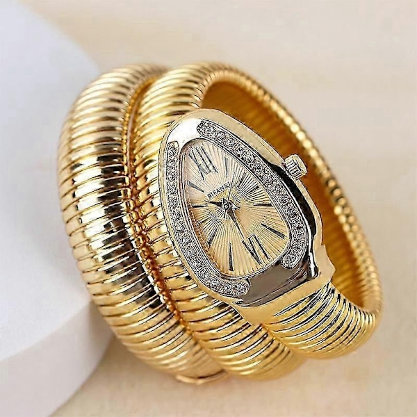 Dame Slange Armbåndsur Serpentine Bling Diamant Quartz Ure - WELLNGS Gold