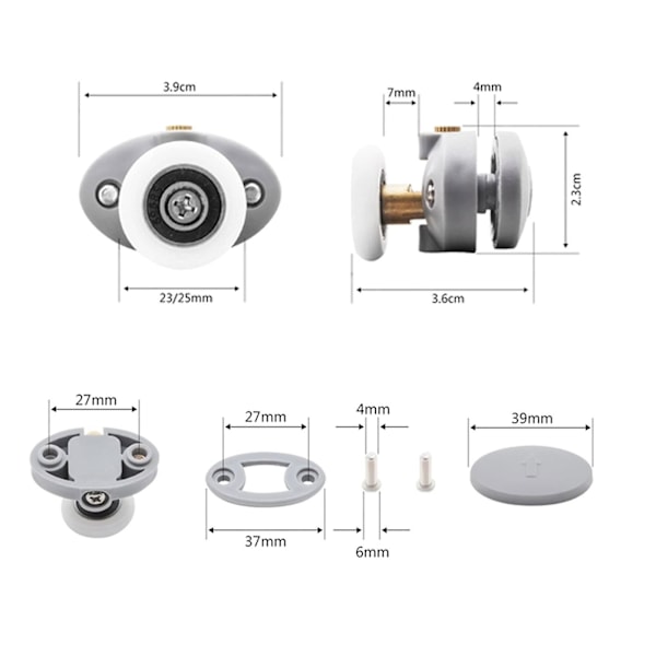 Julegaver, Dusjdørhjul, ABS Plast Pulleys Skyvedørruller for Dusjkabinett Baderomshjul