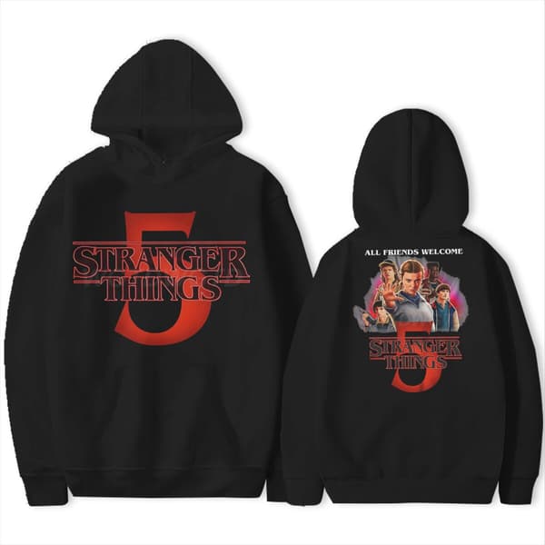 Stranger Things 5 Hættetrøje – Unisex – Varm fleeceforet sweatshirt – Efterår/Vinter Red 3 L