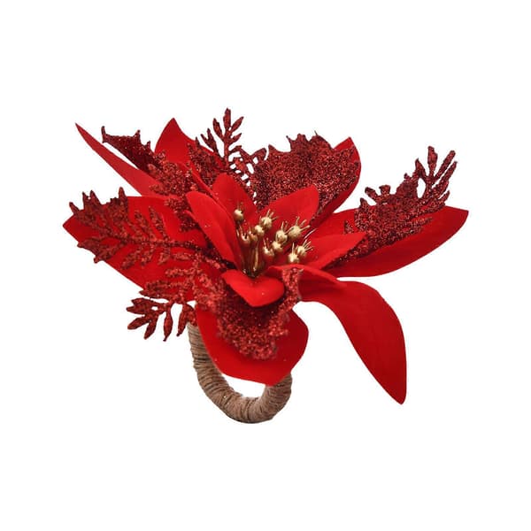 rød juleblomst servietring stof blomst servietspænde stofring servietring 15 cm, spænde diameter 4 cm
