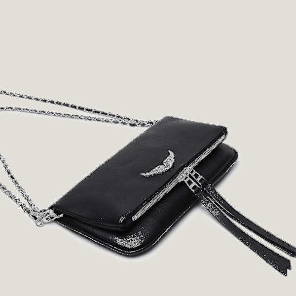 Zadigvoltaire Damväska i Läder, Messenger Bag, Axelväska med Rhinestone-Dragkedja Black