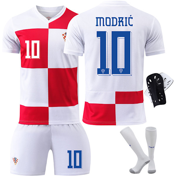 Kroatien Hemma Fotbollströja 2024 Nr 10 Modric EM-tröja Pojkar Set Version Utan strumpor storlek 10 No socks size 10 #28