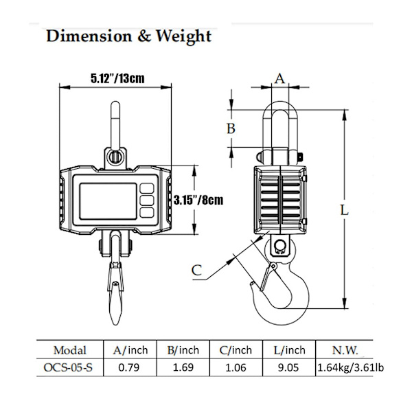 Digital Hängvåg 1000 kg/2200 lb Industriell Tung Kranvåg Smart Hög Precision Elektronisk Kranvåg