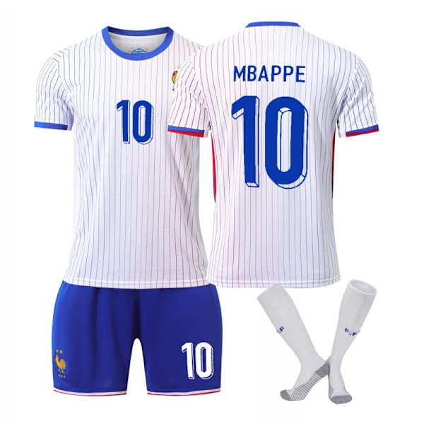 24-25 Europacup Frankrike hemmaställ och bortaställ nr 10 Mbappe landslag fotbollströja barn tröja 24/25 France home number 10 + strumpor 24/25 France home number 10 + socks 22