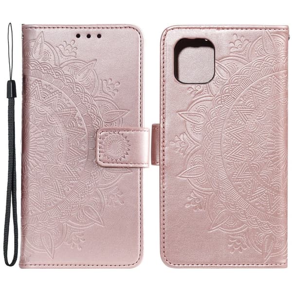 iPhone 13 - Trykt Mandala Læder Etui - Rosaguld 70