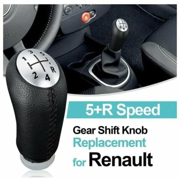 Manuel gearstangsknop til Renault Clio III 2005-09, Megane 2 Laguna 2003-09, sort læder, med adapter