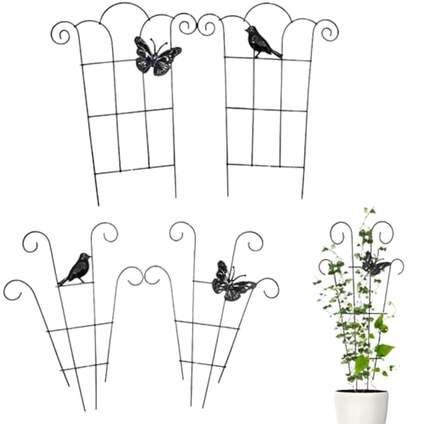 Metallisk espalier, holdbart, rustfrit, til have, baghave, terrasse, balkon, blomsterholder, sommerfugl - 2