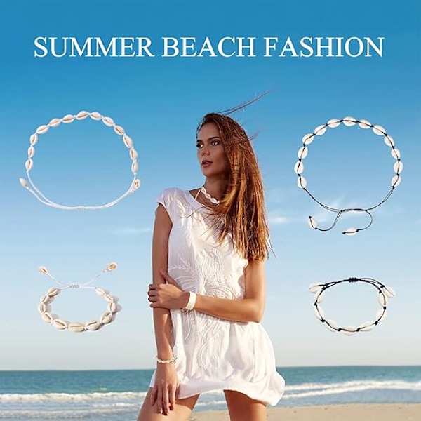 Halsband och armband med snäckor, naturligt snäckhalsband och armband, 2-delat sommarset med halsband och armband för kvinnor, flickor och män