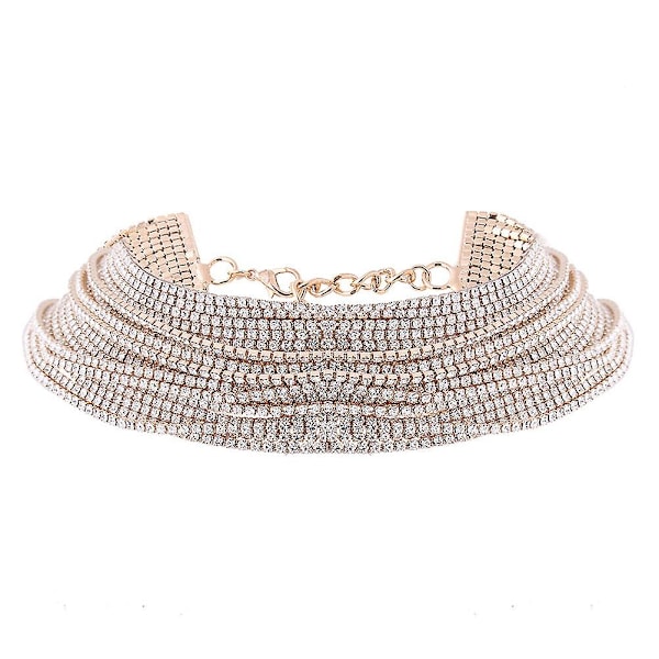 Luksuriøs Rhinestone Choker Krystall Statement Halskjede Flerlags Choker Mote Smykker Tilbehør (g Golden