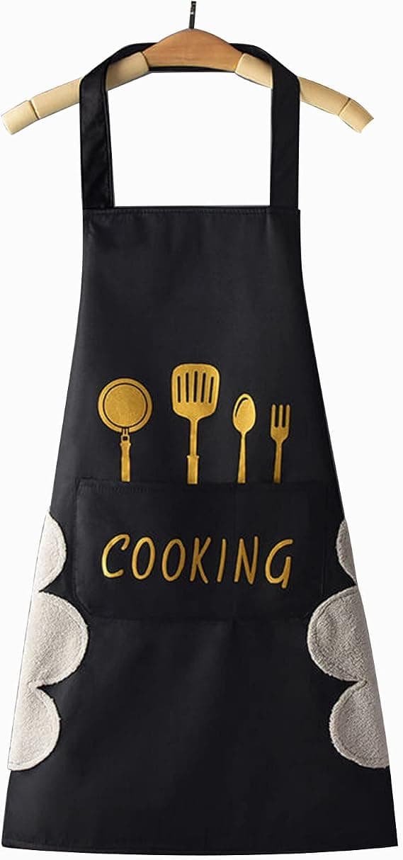 Kjøkkenforkle for kvinner med lommer, vanntett, matlaging, baking, svart, 2-pakning