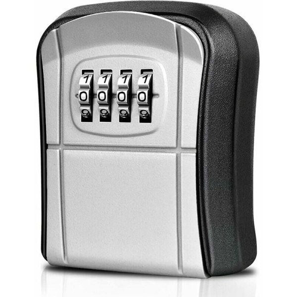 Väggmonterad säkerhetsnyckelbox med vattentätt case och 4-siffrig kod för säker nyckelförvaring.