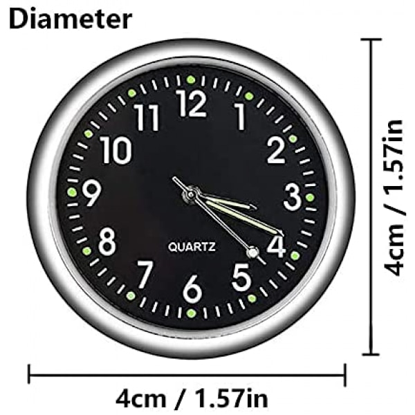 Bilskilt, Mini Quartz Analog Bilskilt Tid Luftventil Montering Ur til Bil Dekoration, Universal og Lysende (Sort)