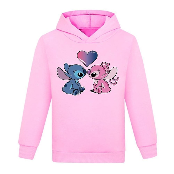 Lilo och Stitch Hoodies Toppar Barn Pojkar Flickor Långärmad Casual Pullover Jumper Huvtröja Julgåvor Rosa Pink