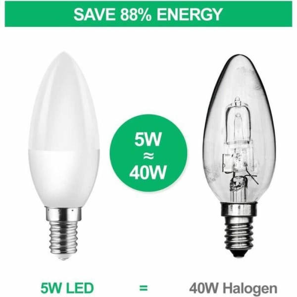 Små E14 Edison-skruv LED-lampor motsvarande 40W halogenlampa C37 400LM 3000K varmvit paket med 6
