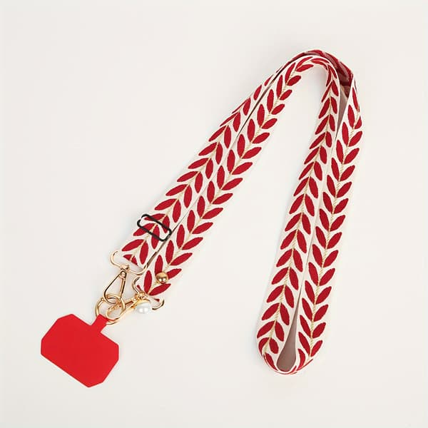 Justerbar telefon-crossbody-stropp - 114 cm polyester med perleanheng, bred stoffhalsstropp Red