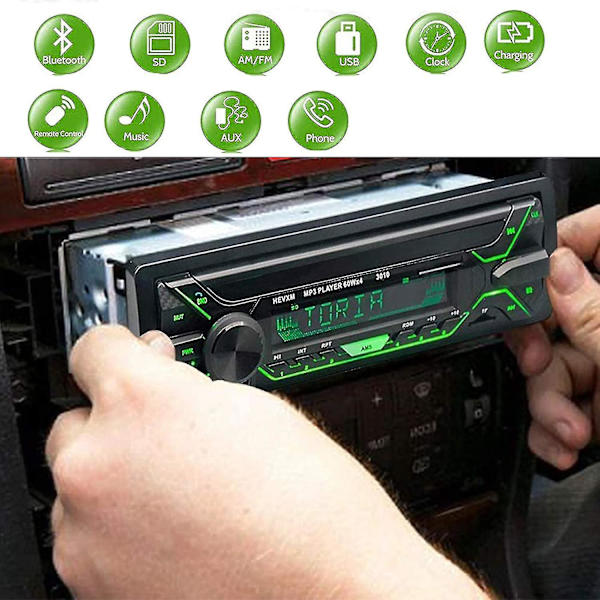 Bilstereo med Bluetooth, enkelt DIN-radio FM-mediespiller USB/tf/sd/aux-lydmodtager, håndfri