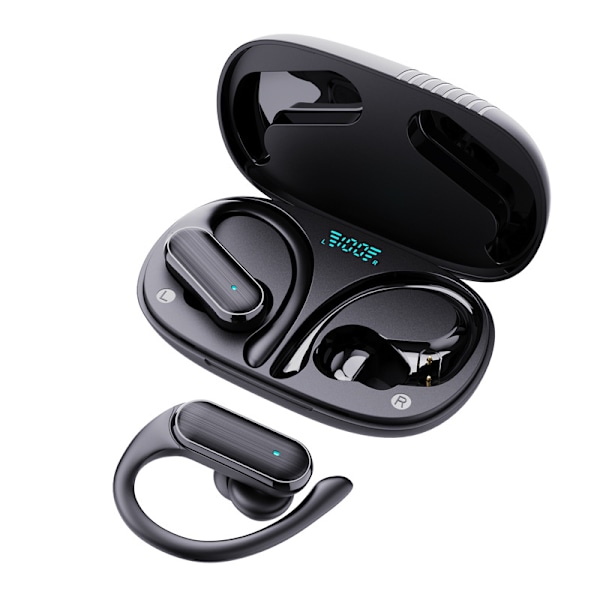 Trådløse støjreducerende hængende 3D surround sound hovedtelefoner, vandtætte Bluetooth open earbuds til cykling og løb (sort)