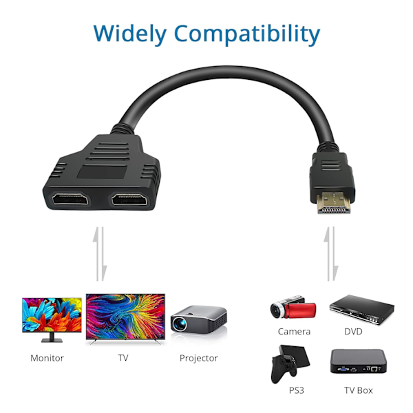 HDMI-splitteradapterkabel - HDMI-splitter 1 inn 2 ut HDMI