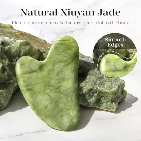 Gua Sha -setti ruusukvartsista - Kasvojen hieronta ryppyihin ja lihasjännitykseen jade -