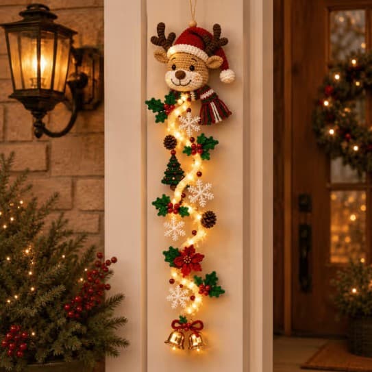 Glødende juledørhenger, tredekorasjon med LED-lys, 6 design Christmas tree