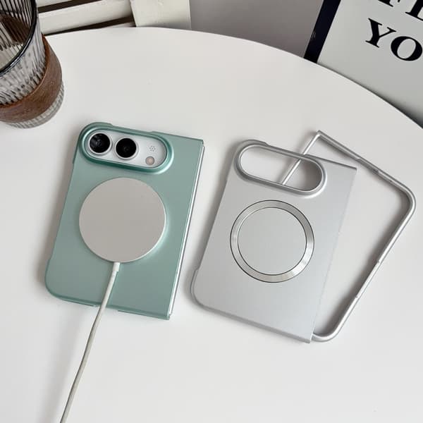 iPhone Duo Sammenleggbart Deksel, Fullt Dekkende Magnetisk Beskyttelsesdeksel, Førsteklasses Støtsikkert Deksel med Malt Finish for Dobbeltskjermbeskyttelse Silver