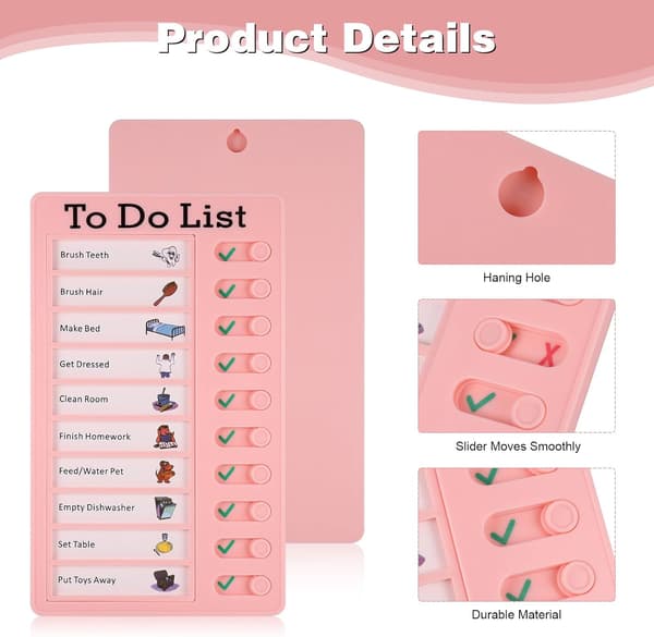 Chore Chart for Kids, 4 Pcs, To Do List, Checklist, Board, Removable, Reusable, Daily Schedule, Behavior Chart