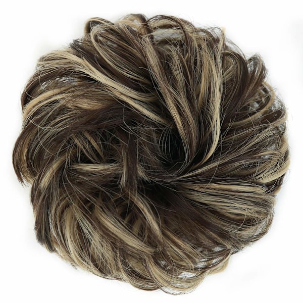 1 st Slarvig Hårbulle Hårskruv Förlängning Lockigt Vågig Slarvig Syntetisk Chignon för Kvinnor Updo Hårstycke Dark Brown & Ash Blonde