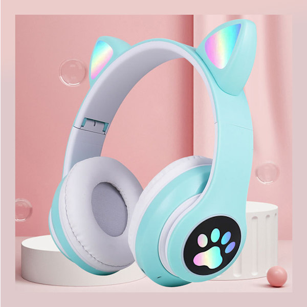 Bluetooth-headset, Barneheadset med katteører, Sammenleggbar, Med LED-lys, Grønn E