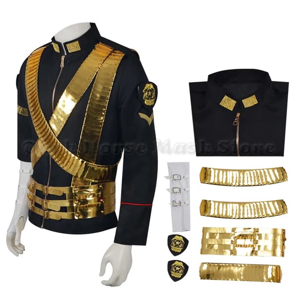 Michael Jackson Jam Jacka Och Metallbälte Punk Kostym Halloween Outfit full set XL