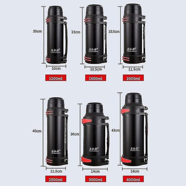 1200-4000ml Stor Termosflaska Vakuumflaskor Rostfritt Stål Isolerad Vatten Termisk Mugg med Rem 48 Timmar Isolering