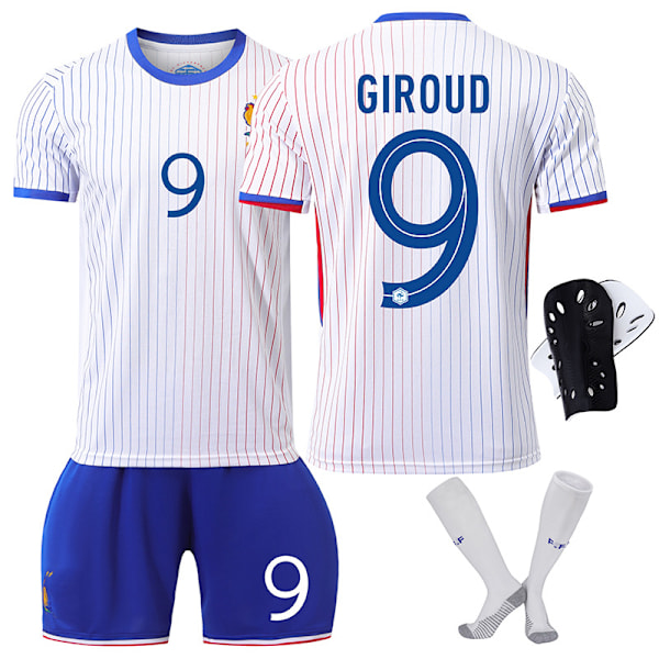 2024 EM Frankrikes landslag bortamatch nr 10 Mbappé fotbollströja 7 Griezmann 9 Giroud 11 Bailey tröja Storlek 7 strumpor + skyddsutrustning Size 7 socks + protective gear XS