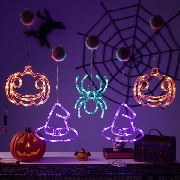 Halloween LED sugekopplys, gresskar spøkelse edderkoppnett vindusdekorasjon til fest Hat