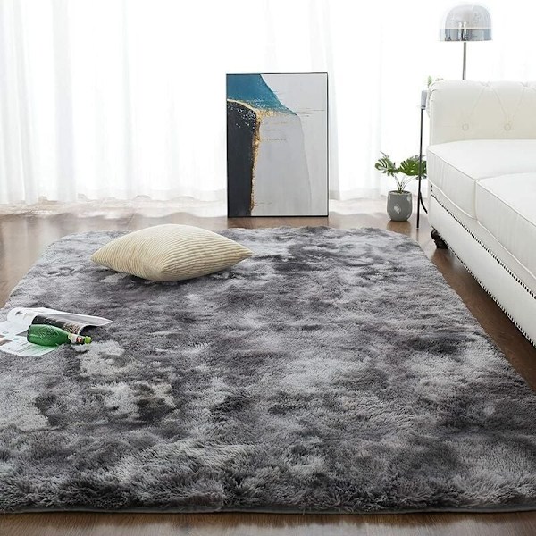 Blødt og fluffy tæppe til stuen 160 x 230 cm, mørkegrå plys, blød polypropylenfiber, skridsikkert tæppe