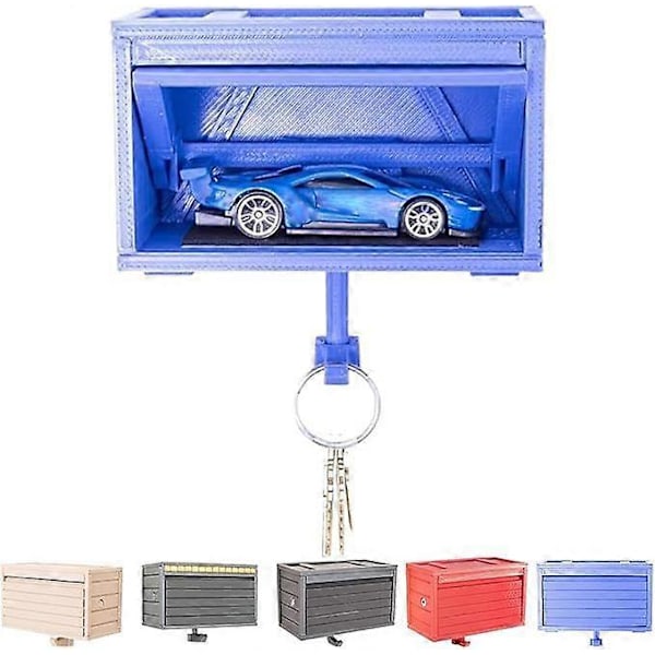Retro Autotalli Avaimenpidike Automaattisesti Avautuvalla Ovella, Luova Itsekiinnittyvä Avaimenripustin Kodin Säilytystyökalu Seinäripustin blue