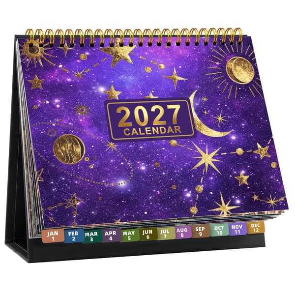 2027 Engelsk skrivbordskalender med vane-tracker, månadsplanerare, nedräkning, guldfolie Marble